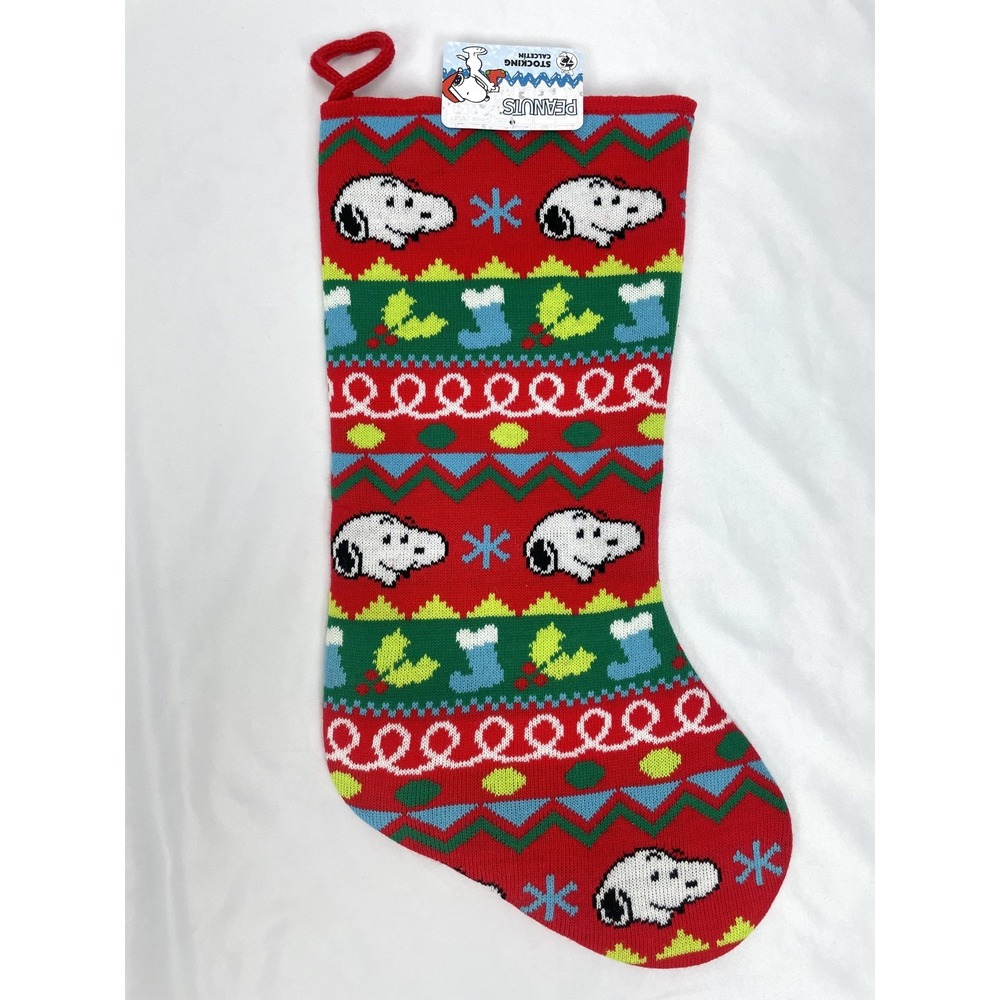 NWT Peanuts Snoopy Knit Christmas Stocking Red 20" Ruz